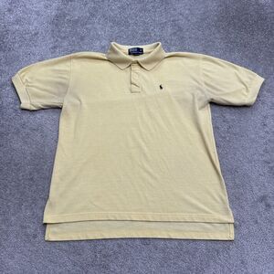 Vintage 90s Ralph Lauren Polo Shirt Mens XL Yellow Blue Logo Short Sleeve Cotton